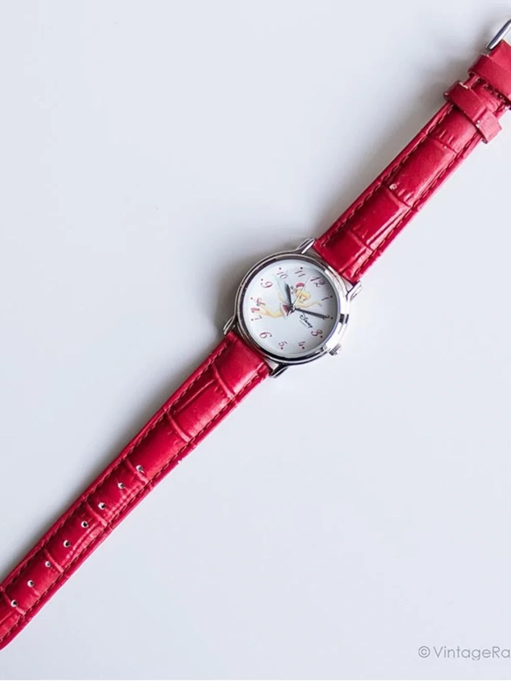 VTG Disney Time Works Tinker bell Silver Watch Red Leather NIB Holiday Edition